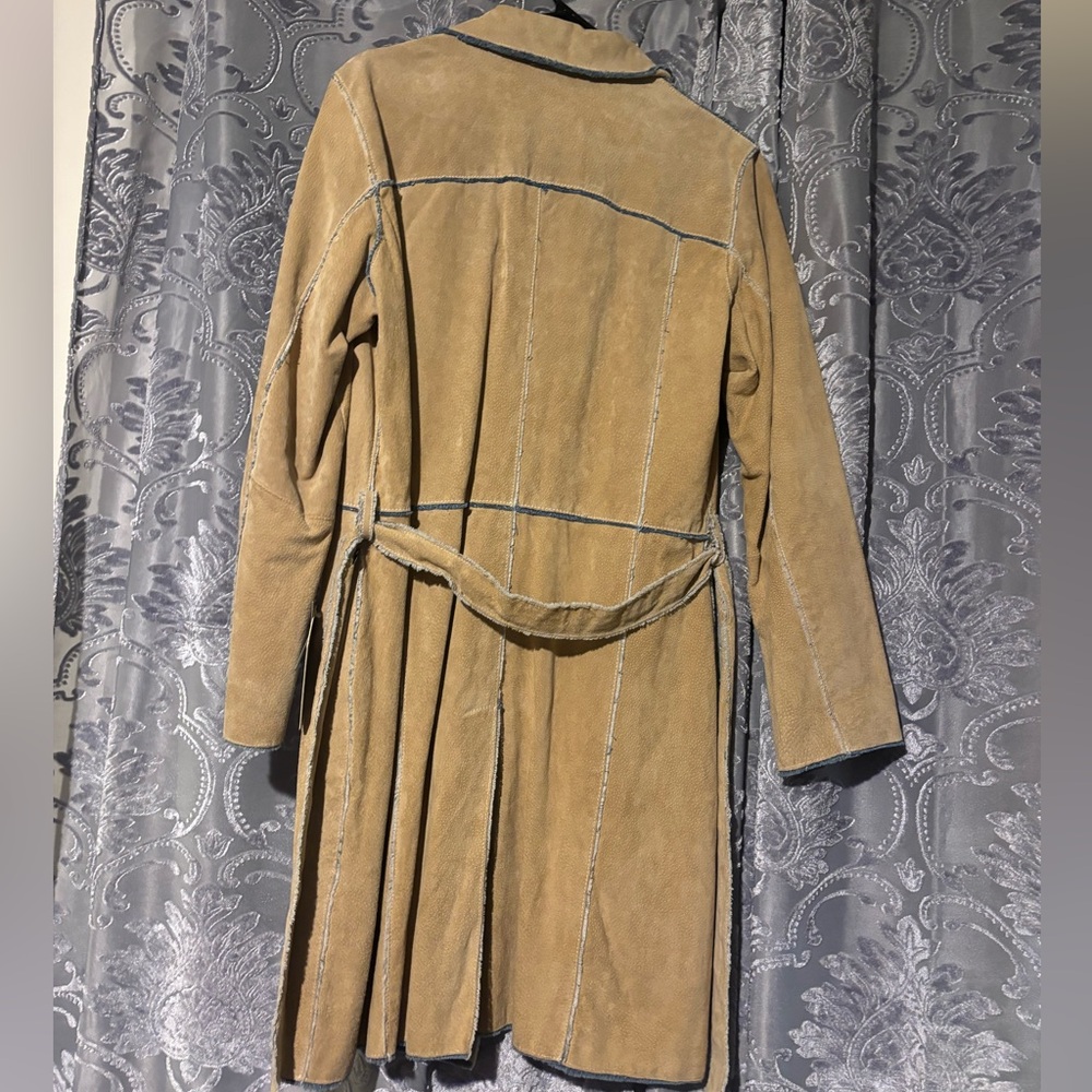 Wilsons Leather Suede Trench Coat Denim Trim - Picture 4 of 6